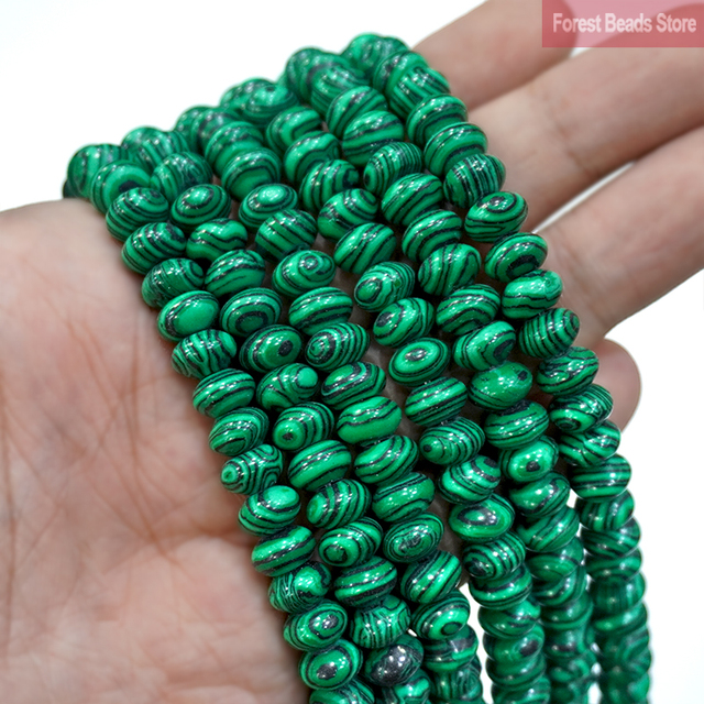 Kamień naturalny zielony malachit - luźne koraliki do wyrobu biżuterii - przekładki DIY - bransoletki, kolczyki - 15 ''nici - Wianko - 2