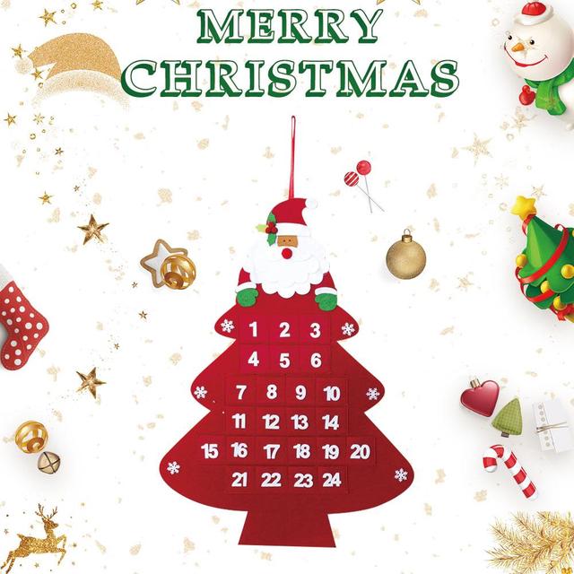 Kalendarz adwentowy w kształcie choinki z drzwiami, ścienny, ozdobiony wisiorkami na świąteczne dekoracje - Wianko - 4