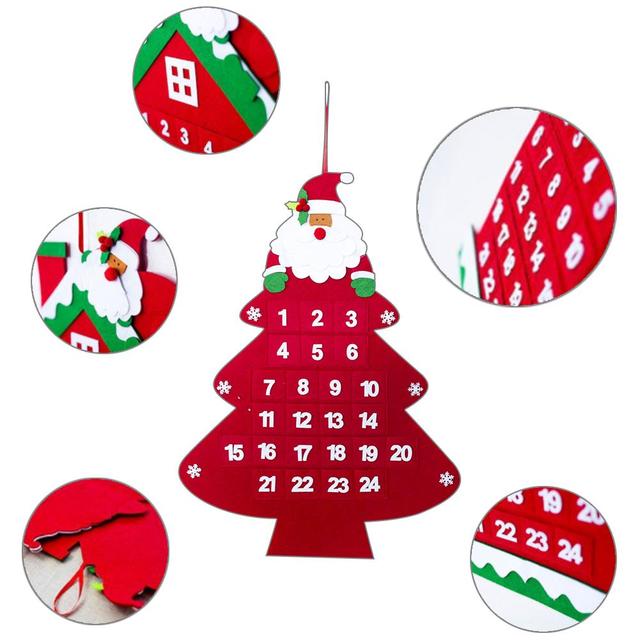 Kalendarz adwentowy w kształcie choinki z drzwiami, ścienny, ozdobiony wisiorkami na świąteczne dekoracje - Wianko - 7