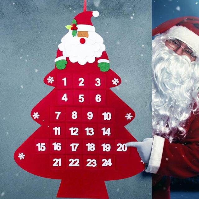 Kalendarz adwentowy w kształcie choinki z drzwiami, ścienny, ozdobiony wisiorkami na świąteczne dekoracje - Wianko - 3