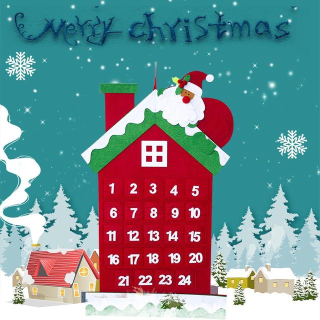 Kalendarz adwentowy w kształcie choinki z drzwiami, ścienny, ozdobiony wisiorkami na świąteczne dekoracje - Wianko - 2