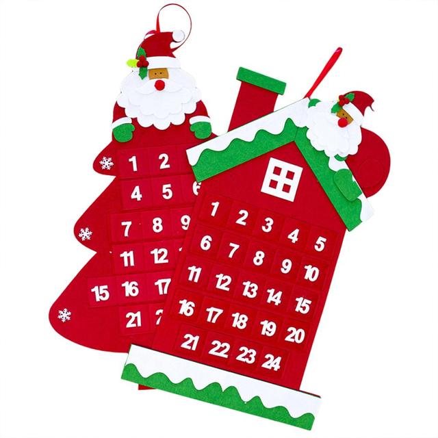 Kalendarz adwentowy w kształcie choinki z drzwiami, ścienny, ozdobiony wisiorkami na świąteczne dekoracje - Wianko - 1
