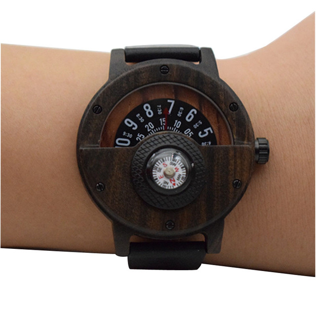 Unikalny kompas gramofon numer projekt drewniany zegarek grawerowany dla kobiet i mężczyzn - Wianko - 5