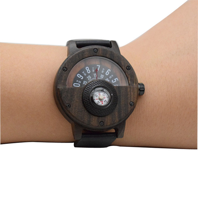 Unikalny kompas gramofon numer projekt drewniany zegarek grawerowany dla kobiet i mężczyzn - Wianko - 4