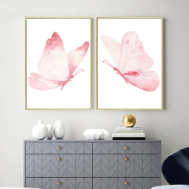 Nowoczesne różowe motyle - akwarela na płótnie - Wianko - 4