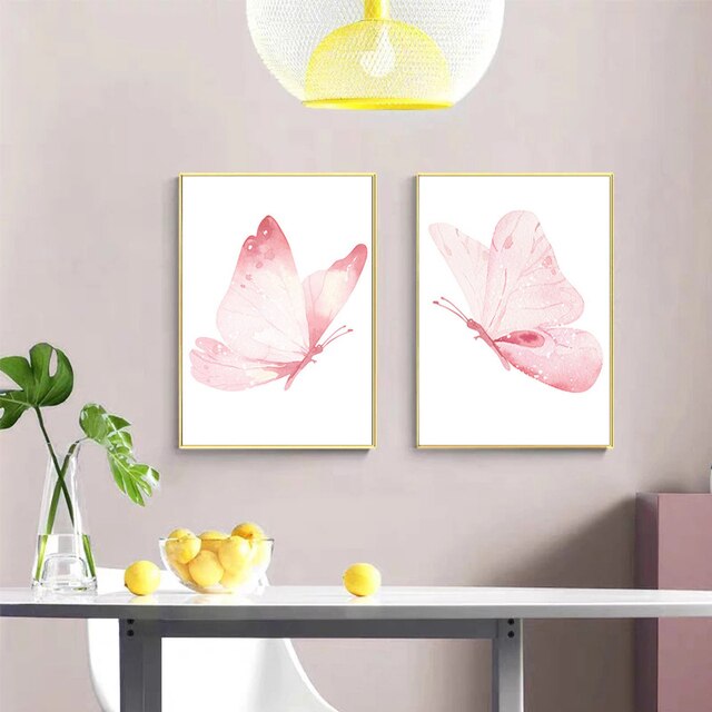 Nowoczesne różowe motyle - akwarela na płótnie - Wianko - 1