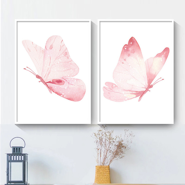 Nowoczesne różowe motyle - akwarela na płótnie - Wianko - 2