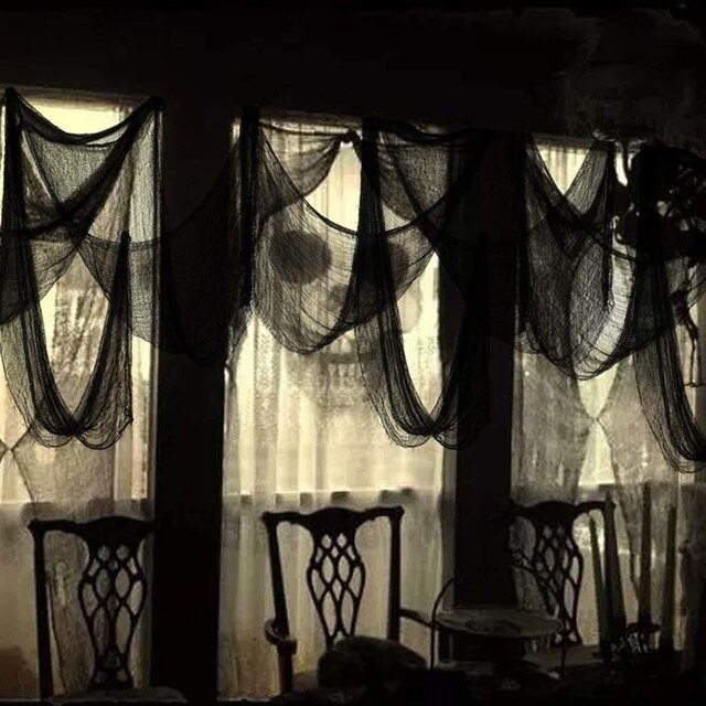 Czarny przerażający gaza na Halloween - dekoracyjna wysięgnikowa tkanina do domu - Wianko - 1