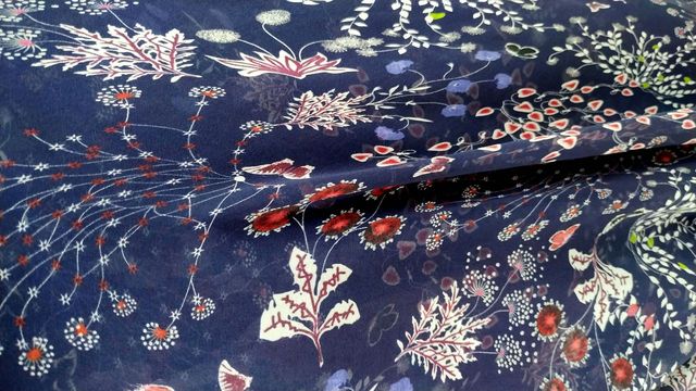 Jedwabna tkanina szyfonowa z nadrukiem kwiatowym - niebieski, dla kobiet i dzieci - idealna na suknie - 100% bambus - lato - Wianko - 3