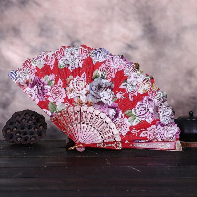 Wedding Party koronkowy jedwabny składany wachlarz w stylu chińskim z różą brązującą - idealny prezent na Cadeau Mariage i Invité Eventail Japonais - Wianko - 32