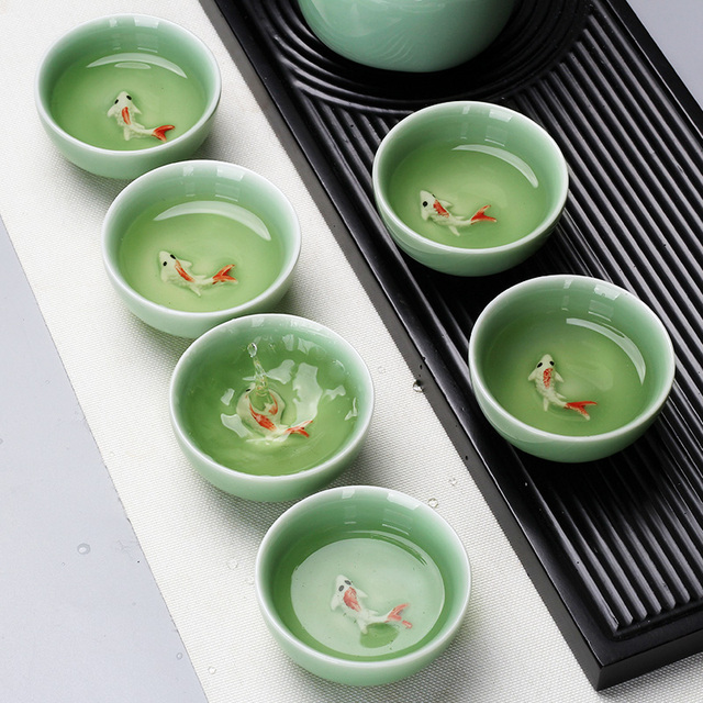 Zestaw 4 ceramicznych filiżanek z Chin - naczynia do herbaty, ręcznie wykonane z porcelany, w stylu boutique, wraz z małą miską oraz innymi akcesoriami, w eleganckim zestawie - Wianko - 2
