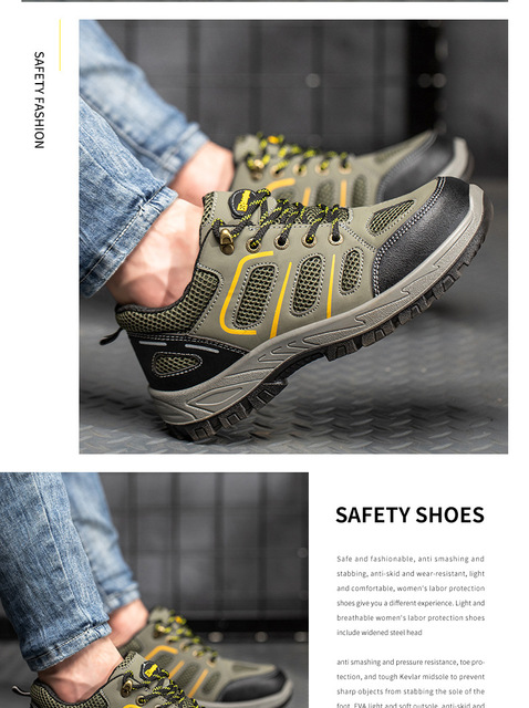 Męskie obuwie ochronne z stalową nasadką na palec, antyuderzeniowe, oddychające i wygodne buty robocze odporne na przekłucie - Wianko - 34