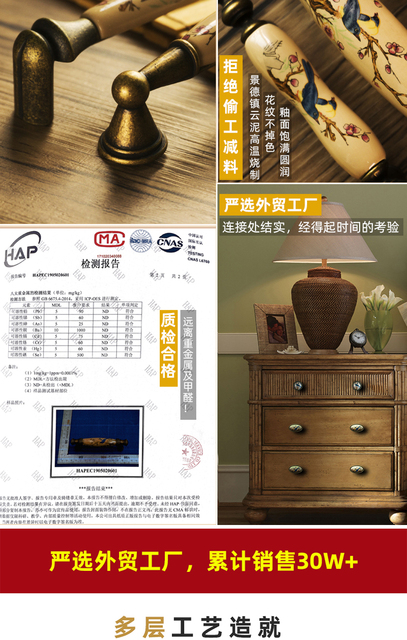 Ceramiczne drzwi szafy z litego drewna w stylu chińskim, amerykańskim i europejskim z retro szufladą i małą klamką - Wianko - 10