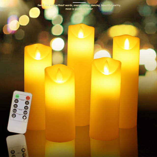 Zestaw 5 symulowanych świec LED z pilotem, świeca woskowa, dekoracje na Boże Narodzenie, Nowy Rok, ślubne - Wianko - 1