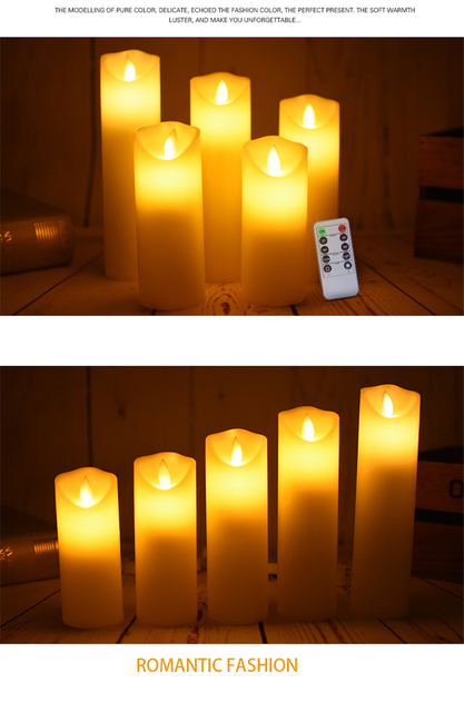 Zestaw 5 symulowanych świec LED z pilotem, świeca woskowa, dekoracje na Boże Narodzenie, Nowy Rok, ślubne - Wianko - 5
