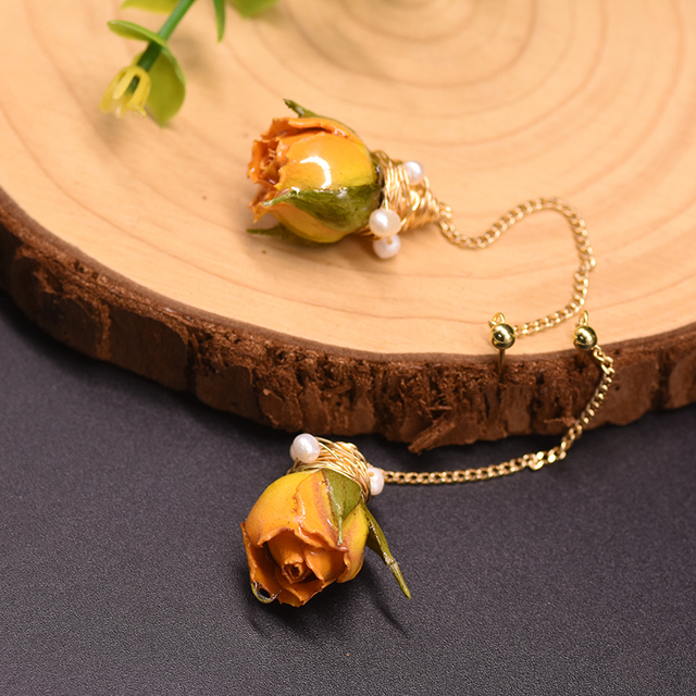 Kolczyki długie zwisające z prawdziwym kwiatem - oryginalny design, biżuteria handmade GE0909 - Wianko - 5