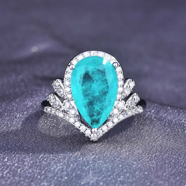Nowoczesny, luksusowy pierścionek zaręczynowy z niebieskim kolorowym kamieniem - prezent na rocznicę, biżuteria hurtowa - Wianko - 1