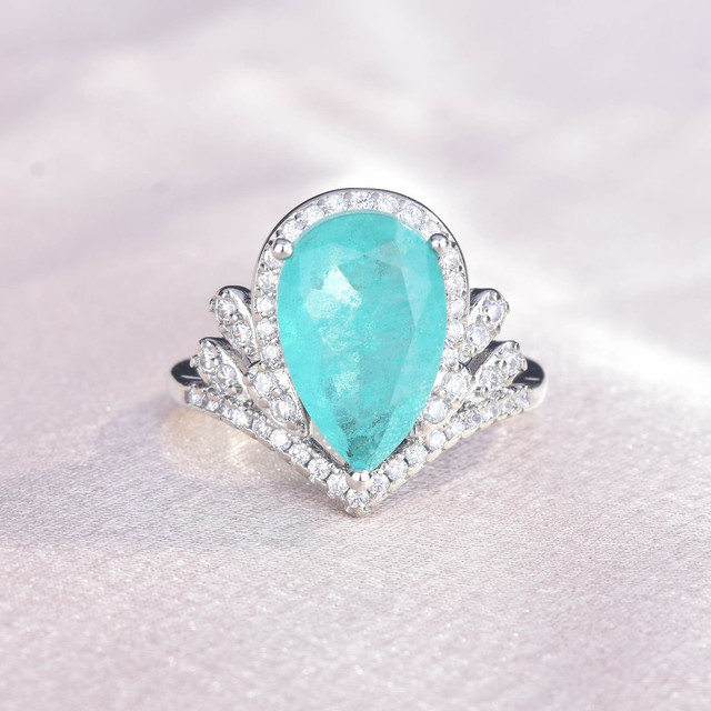 Nowoczesny, luksusowy pierścionek zaręczynowy z niebieskim kolorowym kamieniem - prezent na rocznicę, biżuteria hurtowa - Wianko - 2