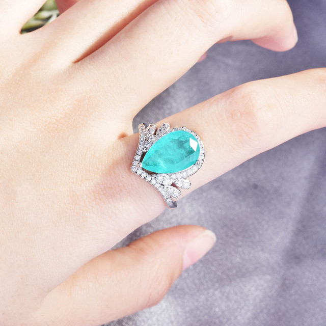 Nowoczesny, luksusowy pierścionek zaręczynowy z niebieskim kolorowym kamieniem - prezent na rocznicę, biżuteria hurtowa - Wianko - 5