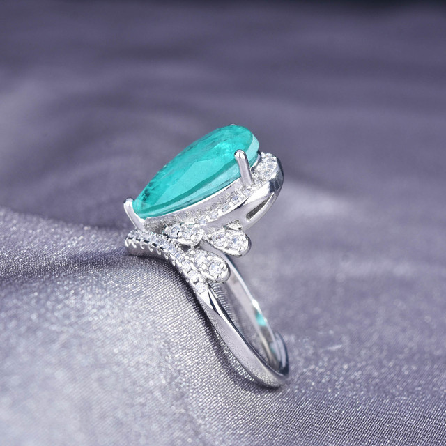 Nowoczesny, luksusowy pierścionek zaręczynowy z niebieskim kolorowym kamieniem - prezent na rocznicę, biżuteria hurtowa - Wianko - 4