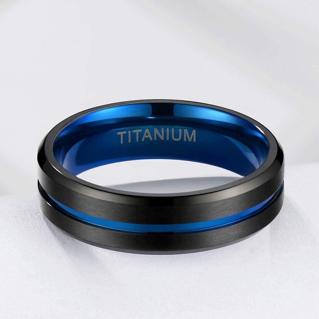 Pierścień Tigrade tytanowy 6mm/8mm/10mm czarny/niebieski z matowym złotym środkowym rowkiem dla kobiet i mężczyzn - Wianko - 2