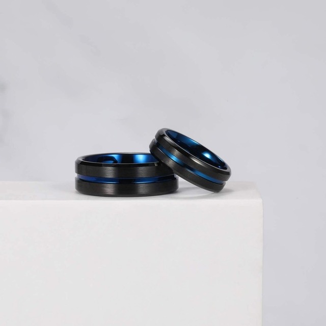 Pierścień Tigrade tytanowy 6mm/8mm/10mm czarny/niebieski z matowym złotym środkowym rowkiem dla kobiet i mężczyzn - Wianko - 3