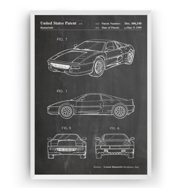 Plakat na płótnie ze sportowym samochodem Vintage Ferrari F355 1999: malarstwo ścienne w stylu Blueprint- dekoracje do salonu - Wianko - 8