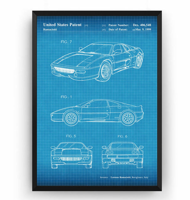 Plakat na płótnie ze sportowym samochodem Vintage Ferrari F355 1999: malarstwo ścienne w stylu Blueprint- dekoracje do salonu - Wianko - 7