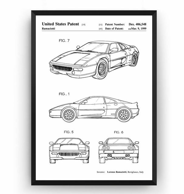 Plakat na płótnie ze sportowym samochodem Vintage Ferrari F355 1999: malarstwo ścienne w stylu Blueprint- dekoracje do salonu - Wianko - 6