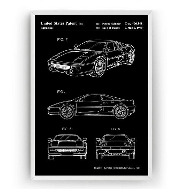 Plakat na płótnie ze sportowym samochodem Vintage Ferrari F355 1999: malarstwo ścienne w stylu Blueprint- dekoracje do salonu - Wianko - 3