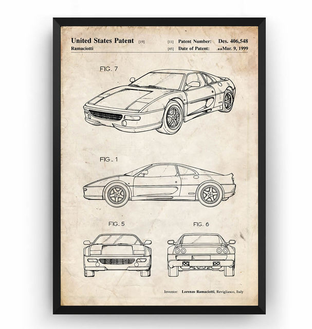 Plakat na płótnie ze sportowym samochodem Vintage Ferrari F355 1999: malarstwo ścienne w stylu Blueprint- dekoracje do salonu - Wianko - 5