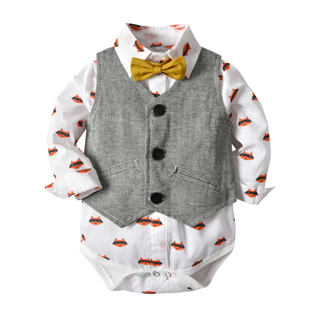 Zestaw ubrań dla niemowlęcia chłopca: koszula, kamizelka i spodnie w zwierzęce wzory, odzież formalna, Newborn Romper - Wianko - 3