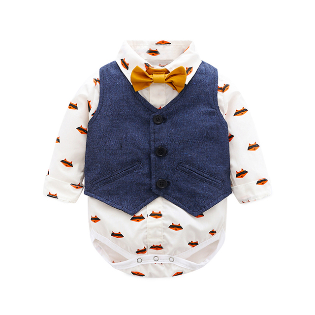 Zestaw ubrań dla niemowlęcia chłopca: koszula, kamizelka i spodnie w zwierzęce wzory, odzież formalna, Newborn Romper - Wianko - 2