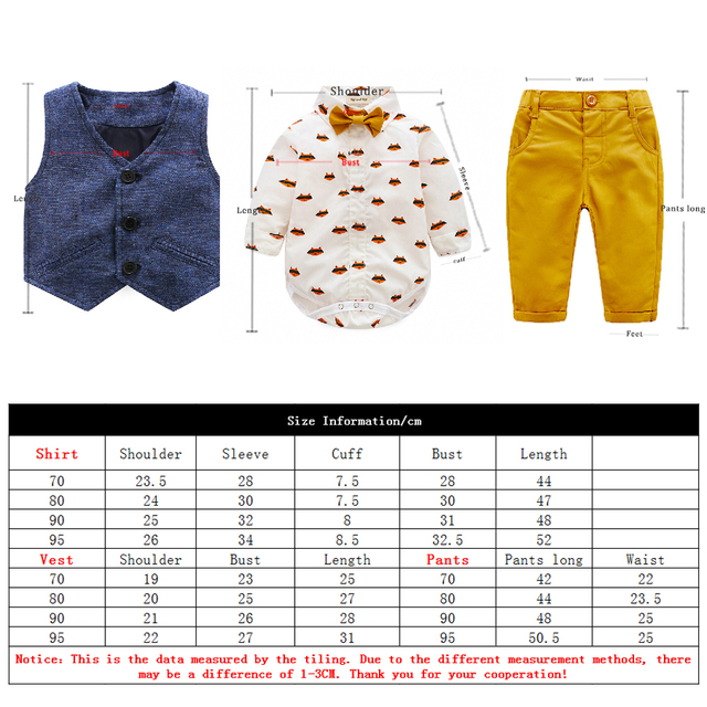 Zestaw ubrań dla niemowlęcia chłopca: koszula, kamizelka i spodnie w zwierzęce wzory, odzież formalna, Newborn Romper - Wianko - 1