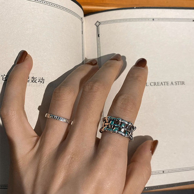 Pierścień VENTFILLE 925 Sterling Silver koreański, pleciony, szeroki - modny i ręcznie wykonany w stylu etnicznym - Wianko - 3