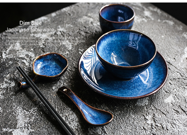 Lekkie, luksusowe ceramiczne naczynia obiadowe - zestaw 5 sztuk w europejskim stylu niebieskim kolorze - Wianko - 7
