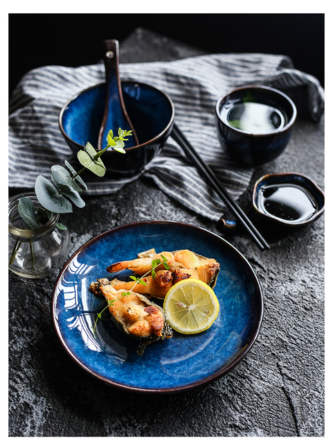 Lekkie, luksusowe ceramiczne naczynia obiadowe - zestaw 5 sztuk w europejskim stylu niebieskim kolorze - Wianko - 4