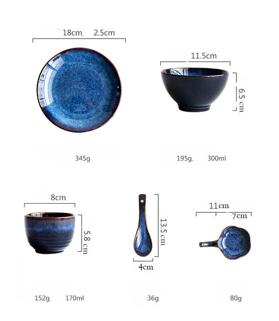 Lekkie, luksusowe ceramiczne naczynia obiadowe - zestaw 5 sztuk w europejskim stylu niebieskim kolorze - Wianko - 5