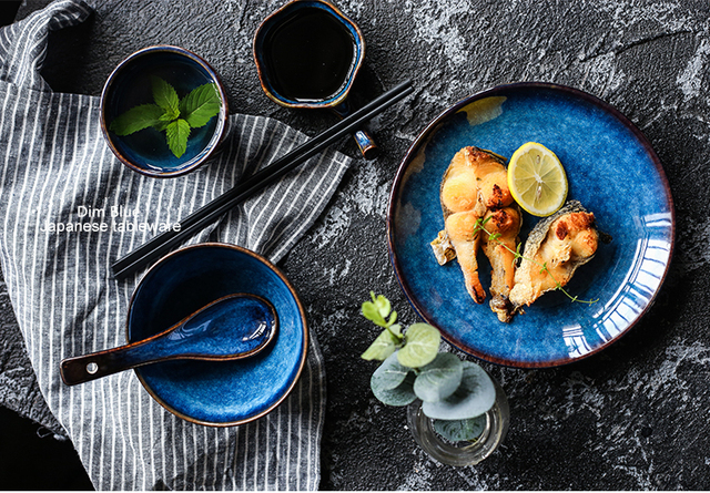 Lekkie, luksusowe ceramiczne naczynia obiadowe - zestaw 5 sztuk w europejskim stylu niebieskim kolorze - Wianko - 6