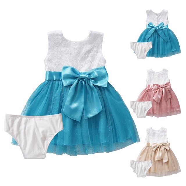 Koronkowa brokatowa sukienka dla noworodka - suknia balowa dla dziecka - duże kokardy - Princess Girl Dress - Wianko - 1