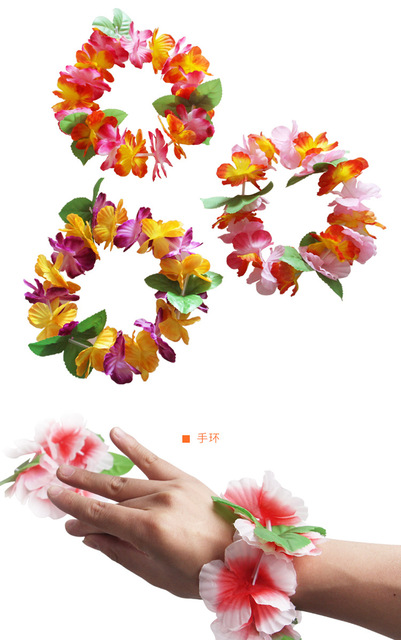 Zagęszczony zestaw 3 hawajskich Leis do Hula Dance Luau Party - kwiatowe naszyjniki Leis dla firm i uroczystości - Wianko - 6