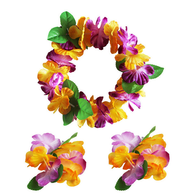 Zagęszczony zestaw 3 hawajskich Leis do Hula Dance Luau Party - kwiatowe naszyjniki Leis dla firm i uroczystości - Wianko - 2