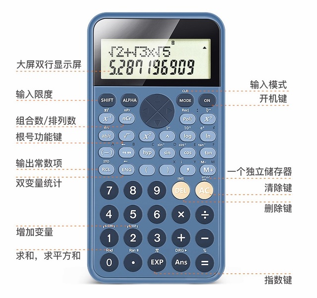 Kalkulator naukowy z dużym ekranem, 240 funkcjami, zasilaniem słonecznym i akumulatorowym, oraz obsługą ułamków hiperbolicznych - idealny dla studentów - Wianko - 12