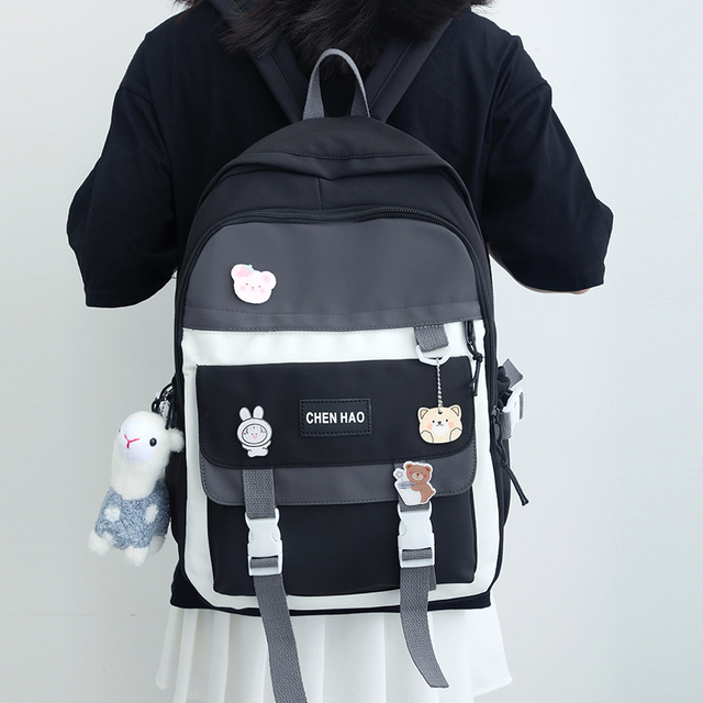 Modna torba plecak dla dziewczyny, ozdobiona odznaką, w stylu Harajuku - Wianko - 11