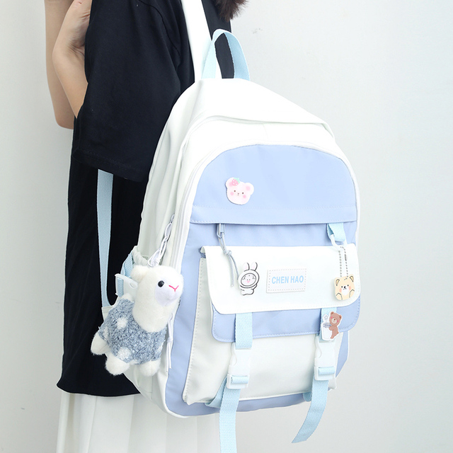 Modna torba plecak dla dziewczyny, ozdobiona odznaką, w stylu Harajuku - Wianko - 7