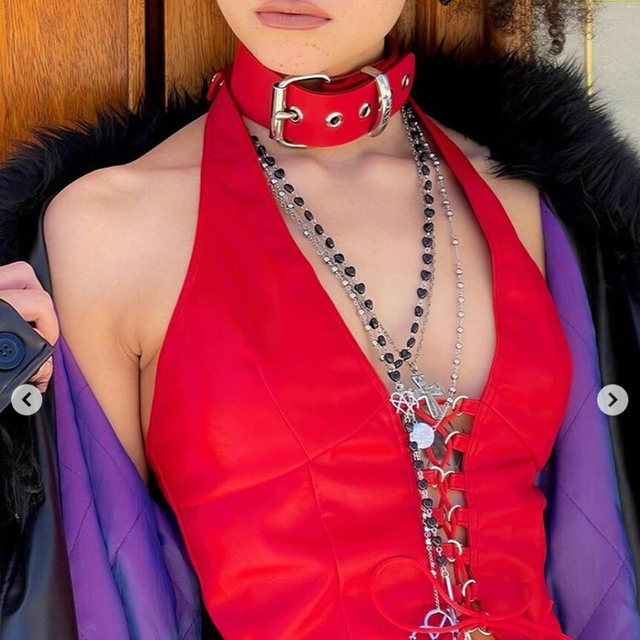 Czarny naszyjnik damska biżuteria z wisiorkiem serca - Y2K łańcuszek, długi sweter, akcesoria - Wianko - 4