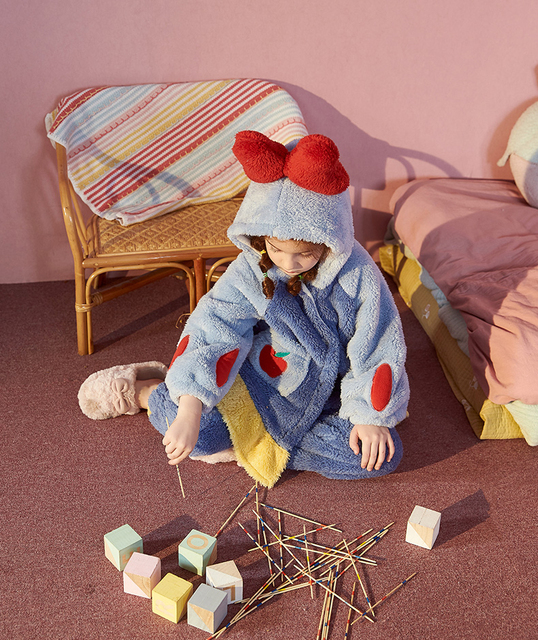Zimowa piżama dla dzieci dziewczynki z kapturem Cartoon - polar szata - łuk - koralowe aksamitne ubrania - Wianko - 8