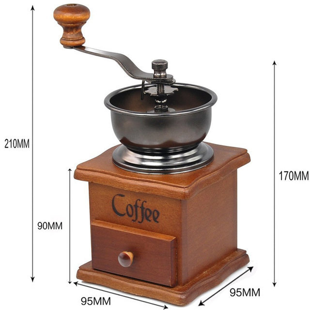 Ręczny młynek do kawy ze stali nierdzewnej LMETJMA Retro z drewnianą rączką i szczotką do czyszczenia - Wianko - 5