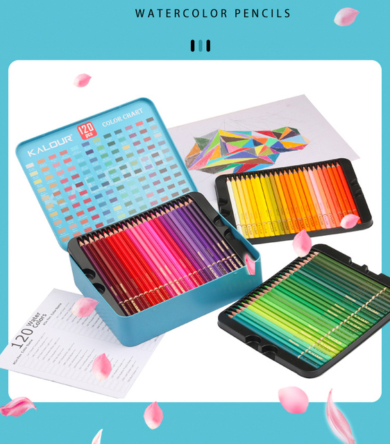 Profesjonalna kredka akwarelowa 120 kolorów w blaszanym pudełku - kredki rozpuszczalne w wodzie do rysowania i malowania - Wianko - 1