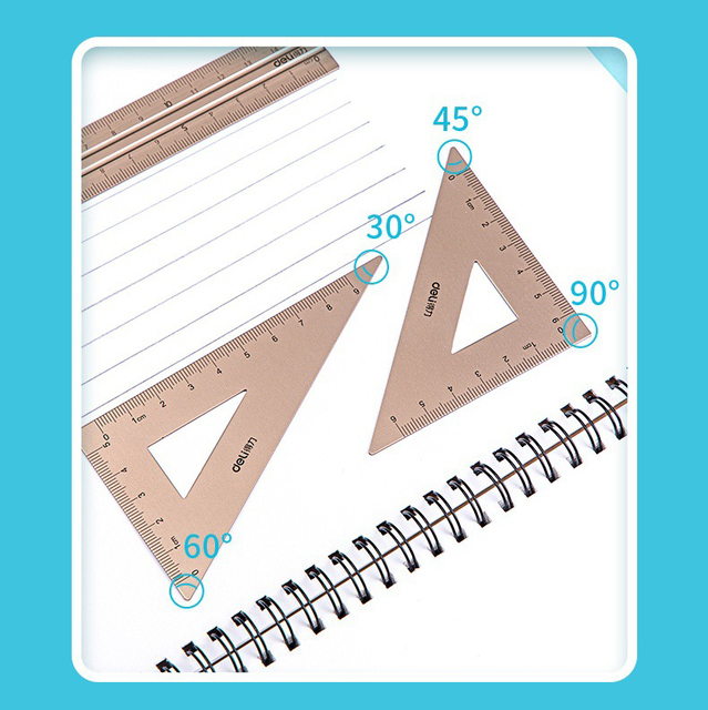 Linijka aluminiowa metalowa Youpin Deli 4 w 1 o długości 20 cm - idealna do rysowania, geometrii i matematyki - Wianko - 5